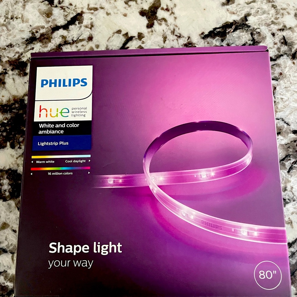 Philips Hue Lightstrip Starter Kit (6ft Light Strip, Base Plug, Hue Hub).